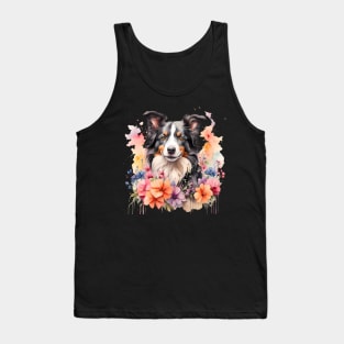 A border collie decorated with beautiful watercolor flowers Tank Top